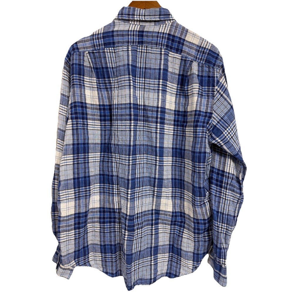 Polo Ralph Lauren Shirt Linen Button Up XL Blue Plaid Pony Long Sleeve - Picture 3 of 8